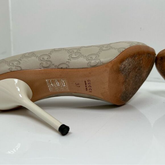 Gucci Guccisima Ivory Leather open Toe Heels Size 37 - Picture 10 of 11
